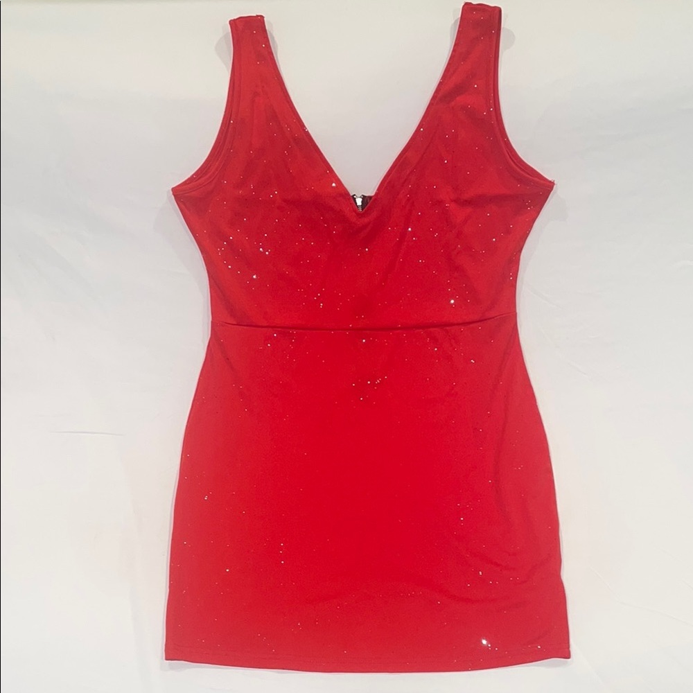 Red Sleeveless V-Neck Bodycon Mini Dress